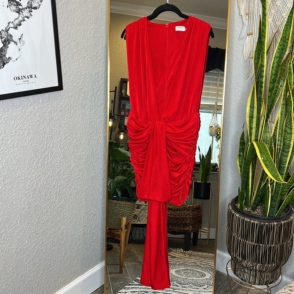 HOUSE OF CB 'Aliza' Cherry Gathered Mini Dress NWOT - Picture 9 of 14